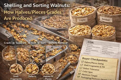 Shelling and Sorting Walnuts: How Halves/Pieces Grades Are Produced - California Walnut Crop & Harvest — Atlas Global Trading Co.