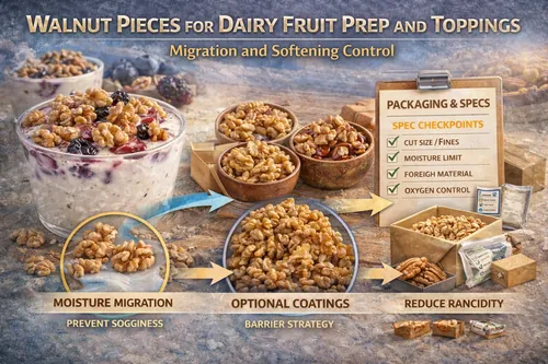 Walnut Pieces for Dairy Fruit Prep and Toppings: Migration and Softening Control - Walnut Industrial Applications — Atlas Global Trading Co.